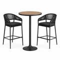 Bartisch-Set Rund Schwarz Metall mit Holzfurnier 105 cm mit 2 Hockern