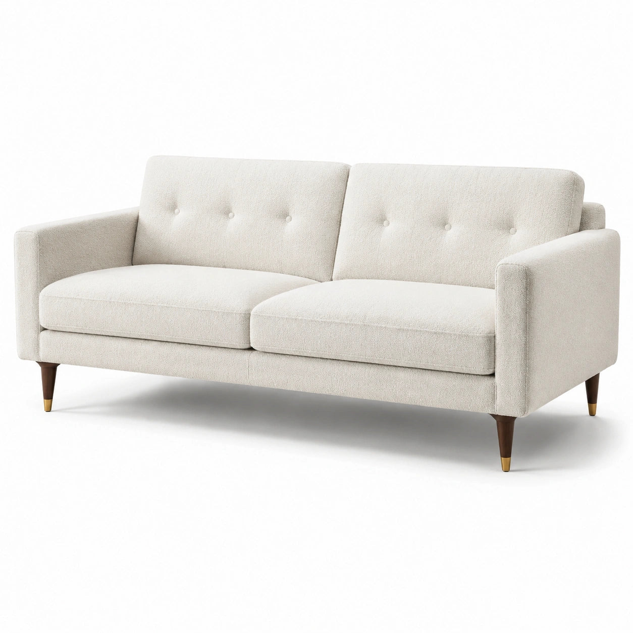 Dreisitzer Sofa Bouclé Stoff Holzbeine Creme