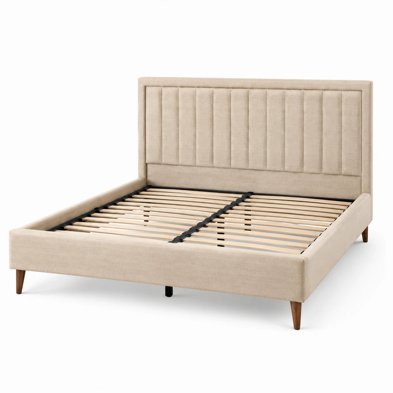 Doppelbett Holz Stoff Beige 180x200 cm