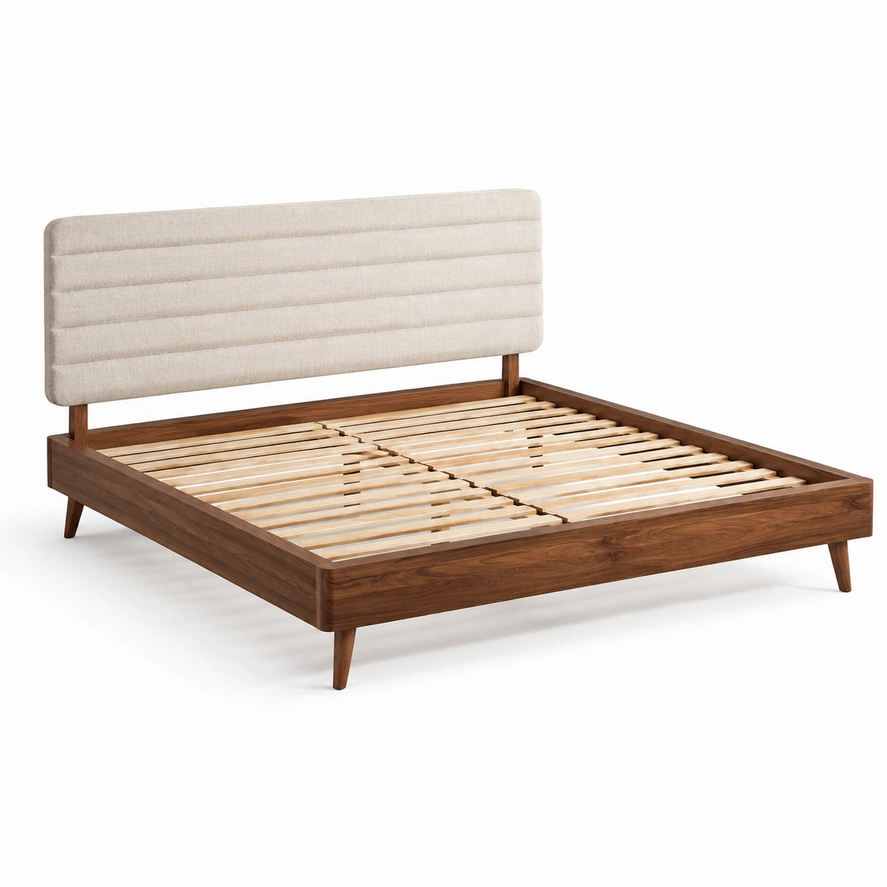 Doppelbett aus Walnussholz mit Stoffkopfteil 200x180 cm