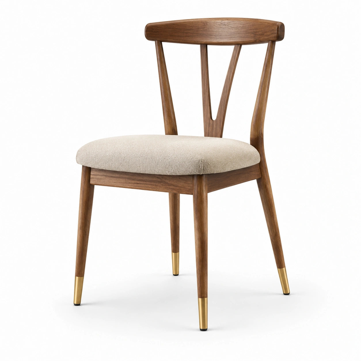 Essstuhl Eichenholz Walnuss Beige Polster