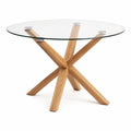 Runder Esstisch aus gehärtetem Glas und Eiche 110 cm