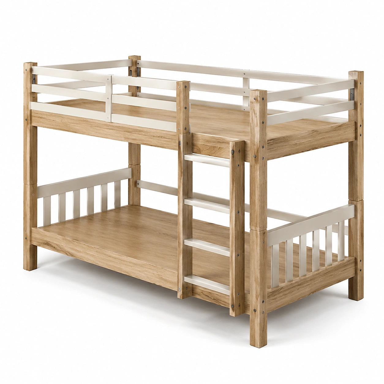 Kinder Etagenbett aus Massivholz und Stahl, Natur/Weiß, 200x90cm