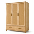 Kleiderschrank aus Eiche mit Rattan, 3 Türen, 2 Schubladen, Natur