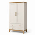 Kleiderschrank Holz Beige mit 2 Türen und 2 Schubladen