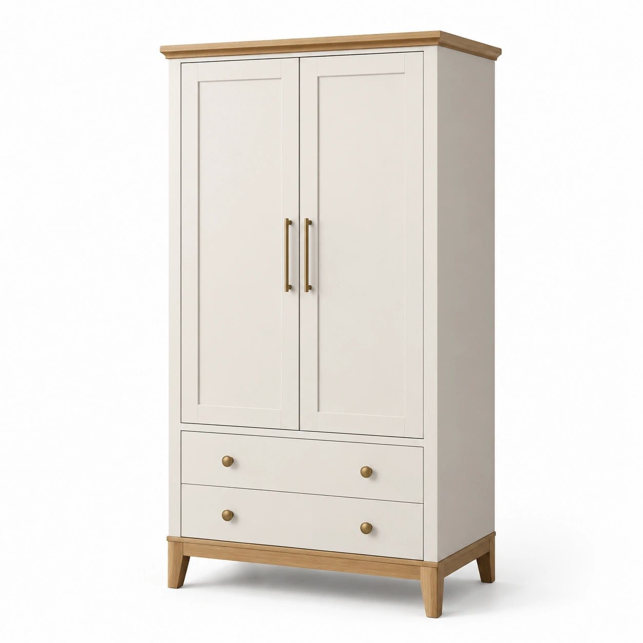 Kleiderschrank Holz Beige mit 2 Türen und 2 Schubladen