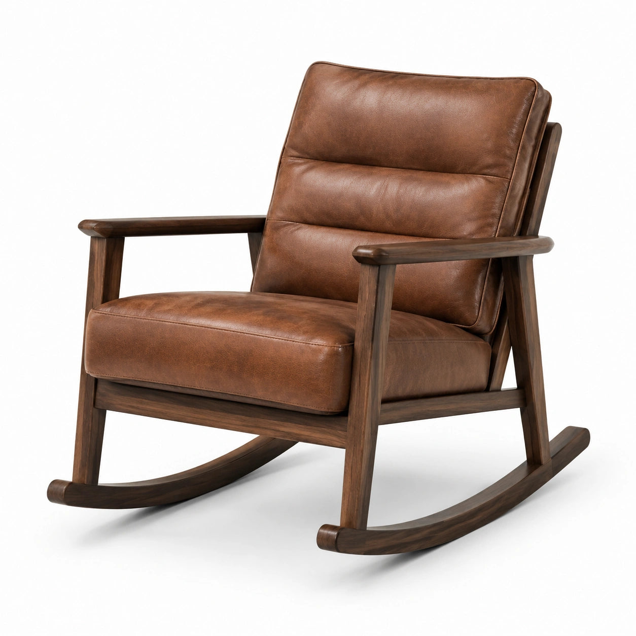 Schaukelstuhl Lederoptik Braun Holz