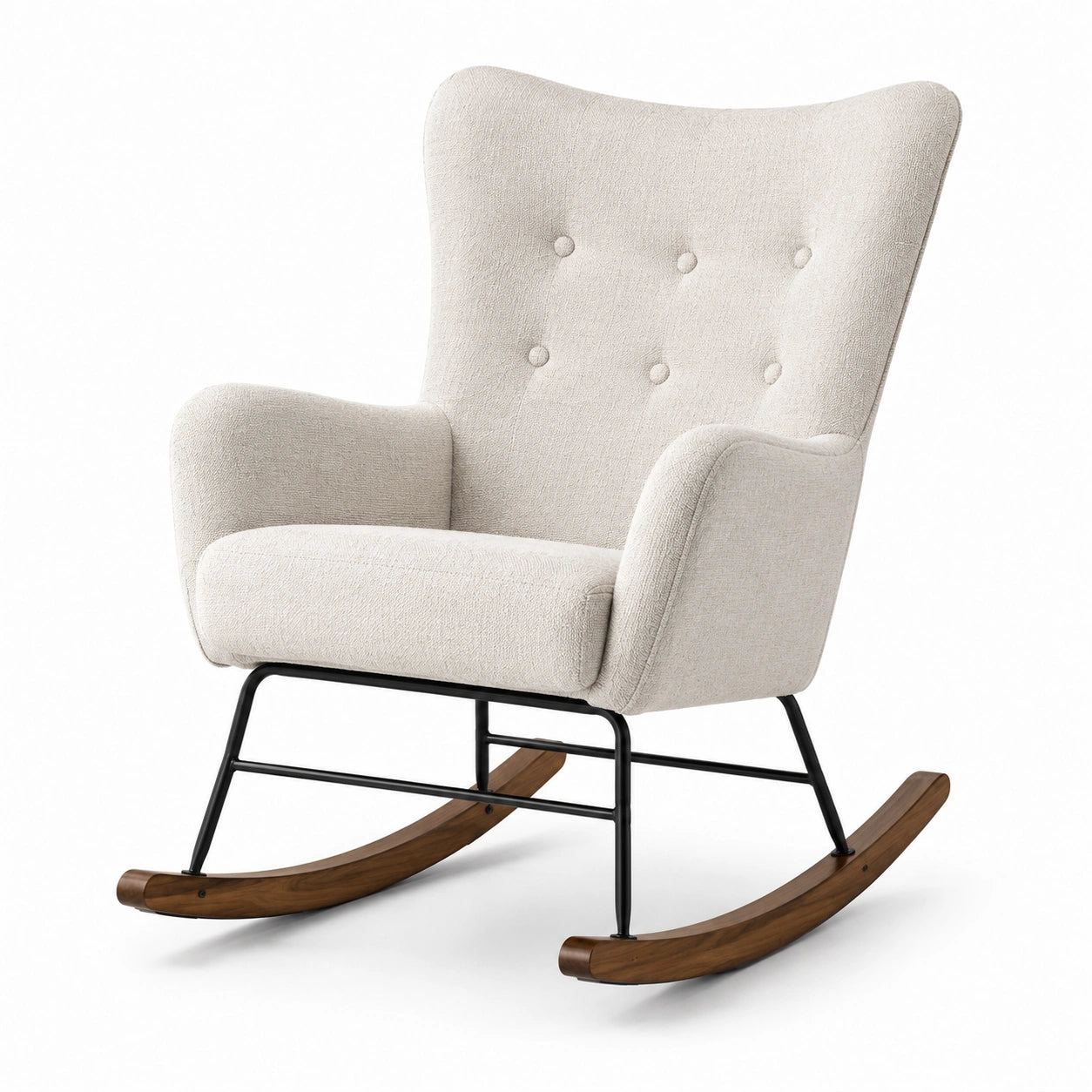 Schaukelstuhl aus Textil mit Metallrahmen und Holzbeinen, Beige
